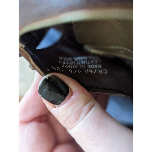 Franco Sarto Women's Brown Leather Metal Studded Peep Toe Heels - Size 10 - Picture 9 of 9